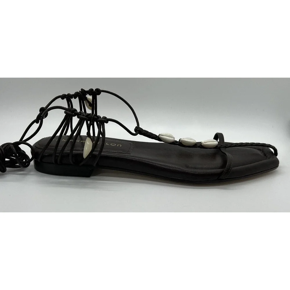 Tamara Mellon Sandal Flat Brown Leather Gladiator Lace Up Boho Resort Wear Sz 36